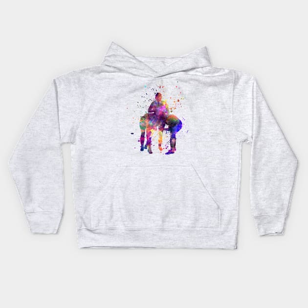 Rugby women in watercolor Kids Hoodie by PaulrommerArt